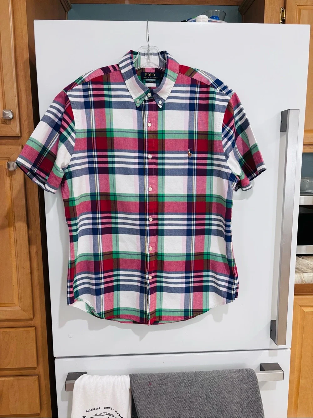 Polo Ralph Lauren Oxford Short Sleeve Plaid Slim Fit Button Down Sz XL